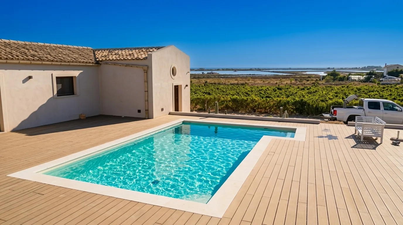 Piscina a skimmer inserita nel paesaggio