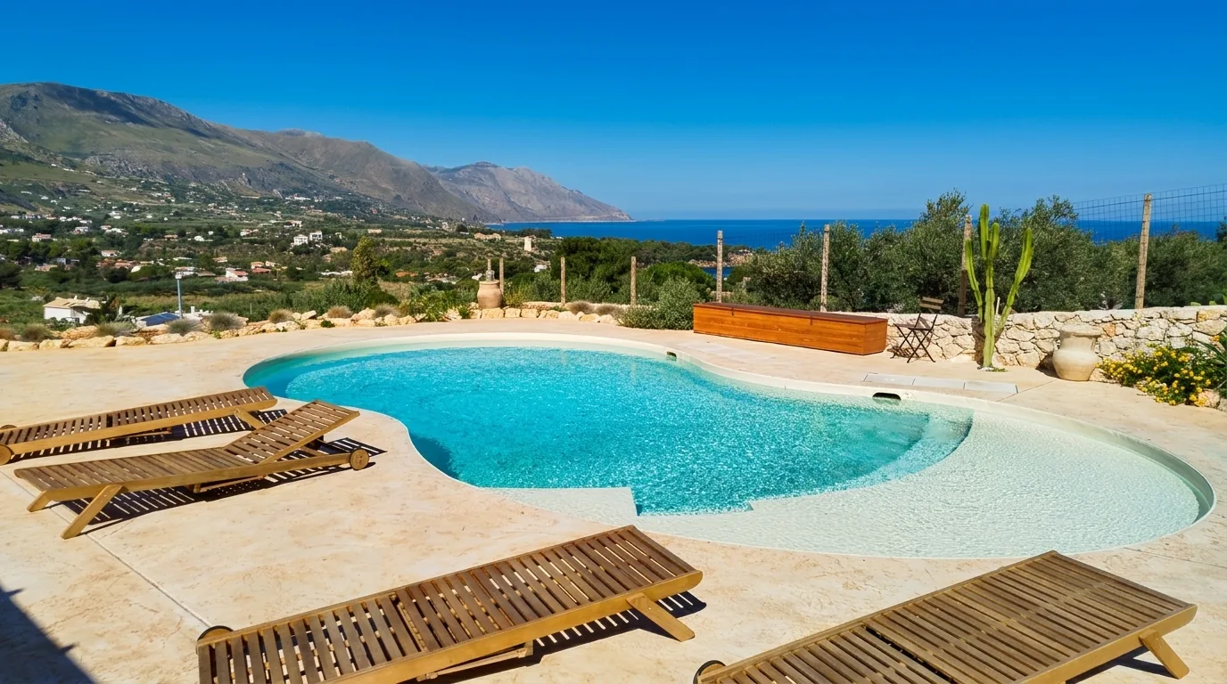 Piscina a forma libera con vista panoramica