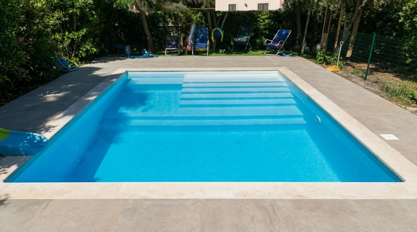 Piscina rettangolare a skimmer con ampia scala sommersa